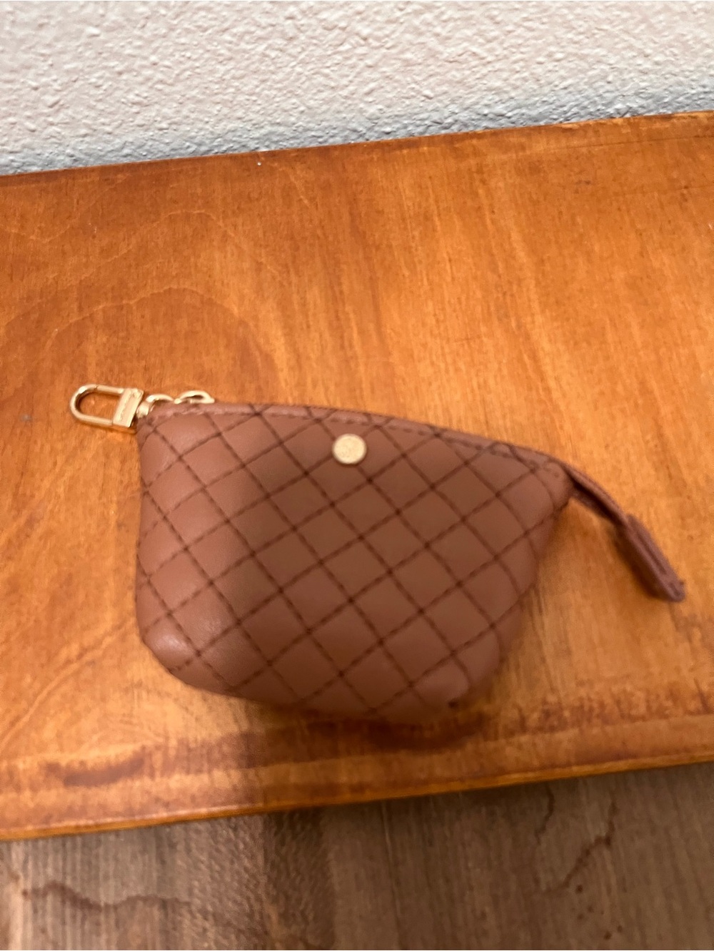 Anne Klein Quilted Brown Mini Cosmetic Pouch with Gold Clasp
